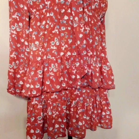 NWT Revamped Copper V Neck with Tie Front Tiered Ruffel Dress XL - Picture 3 of 4